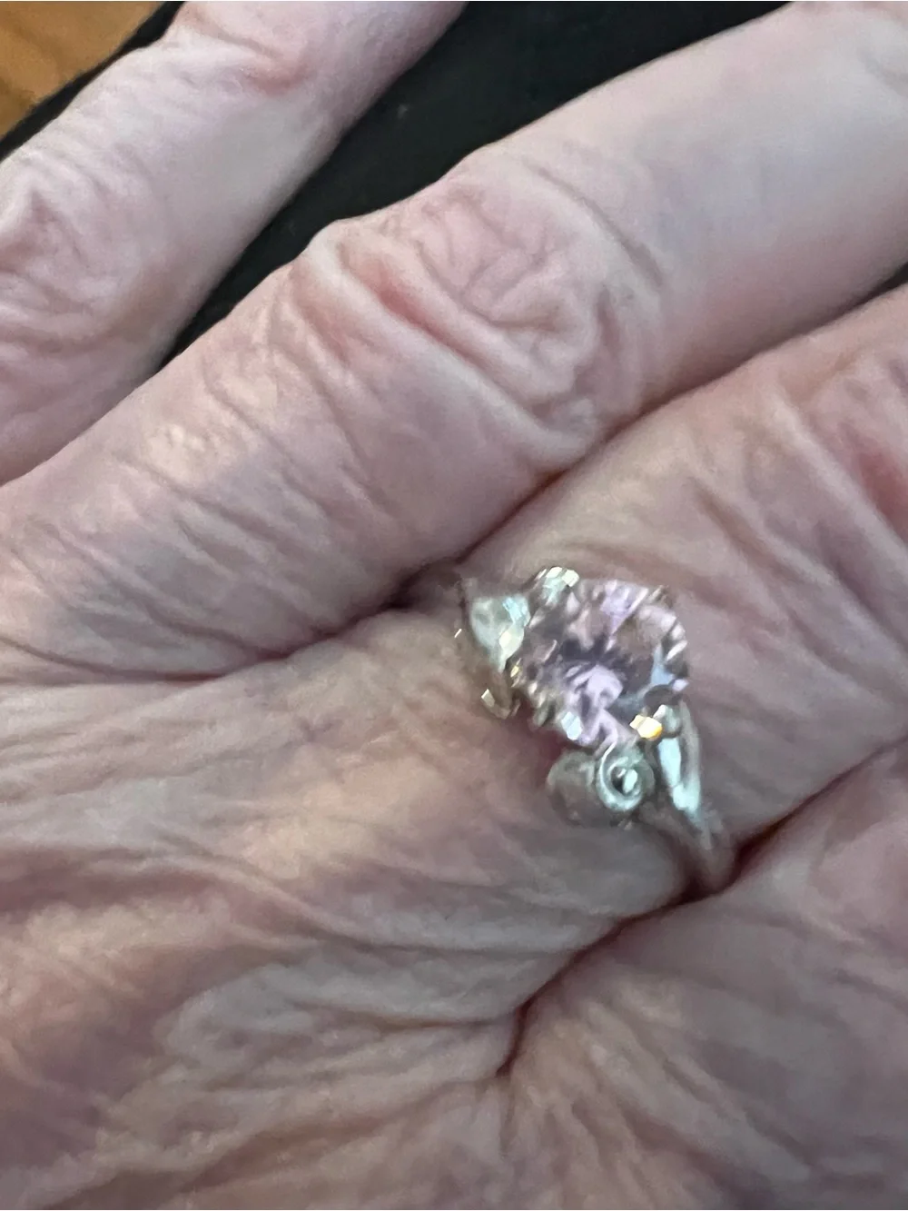 Silver 925 Floral Solitaire Ring with Light Pink Stone